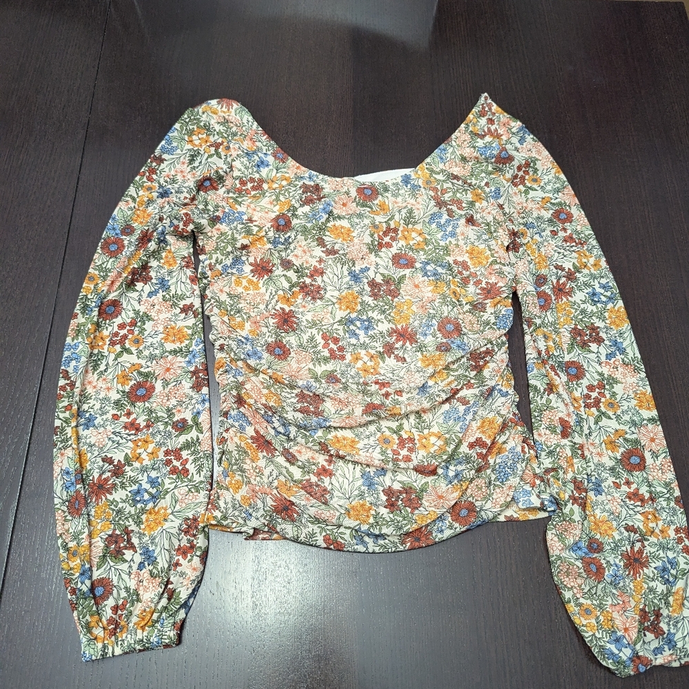 Gimmicks Sz M Square Neck Floral Ruched Top Fairy Festival Whimsical - Picture 6 of 12